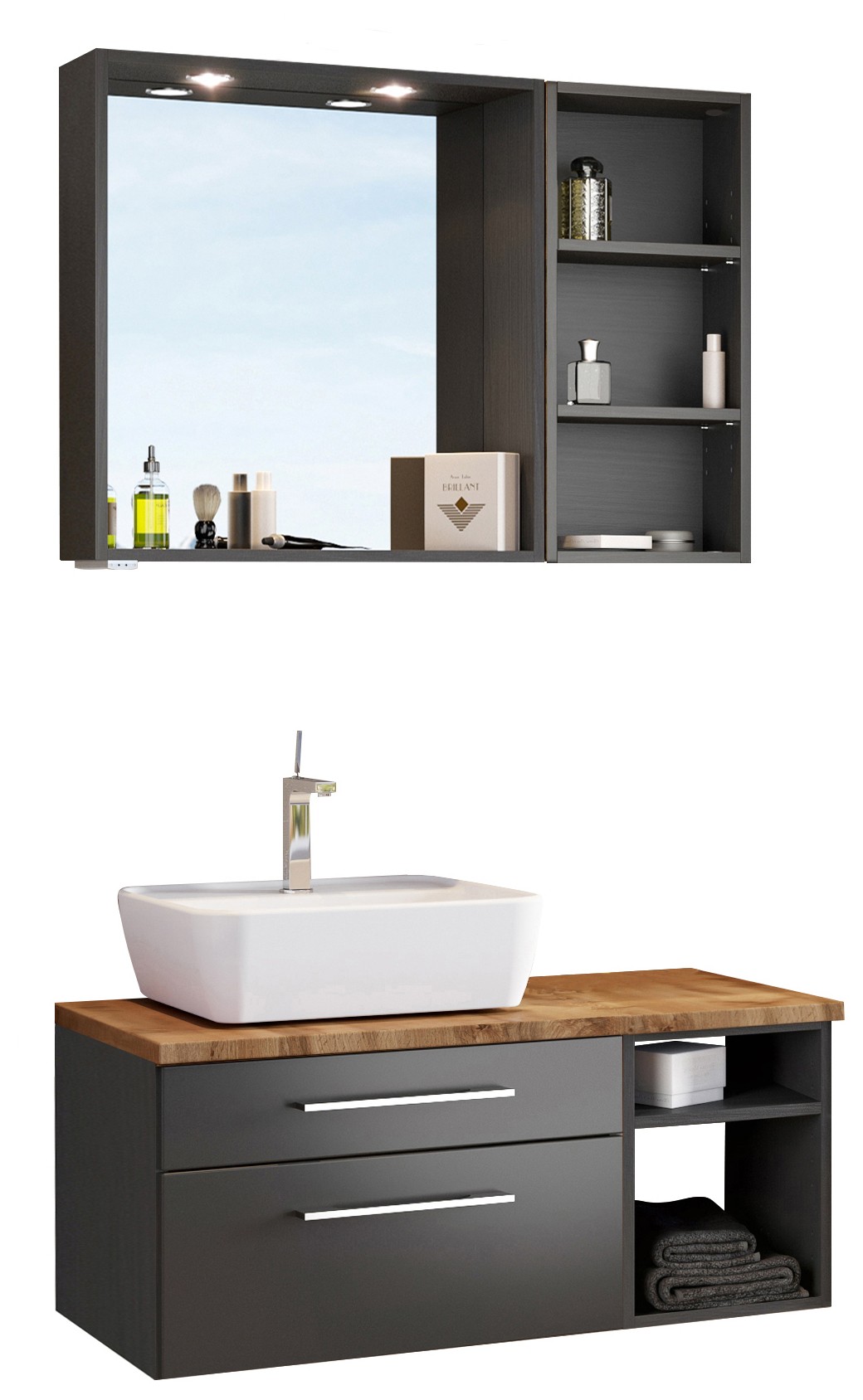 Held Möbel Waschtisch-Set Davos 90 cm -A- (links) graphit/matt grau jetzt  kaufen bei