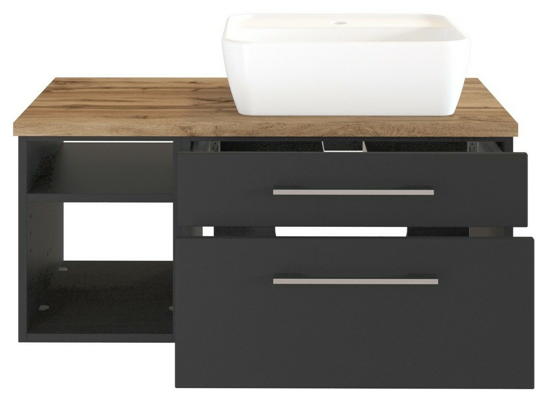 Held Möbel Waschtisch Davos 90 cm (rechts) mit Regal graphit/matt grau  jetzt kaufen bei