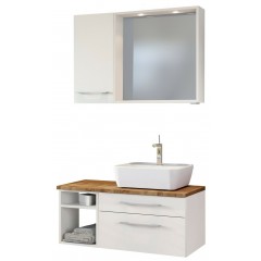 Held Möbel Waschtisch-Set Davos 90 cm -B- (rechts) weiß/matt weiß