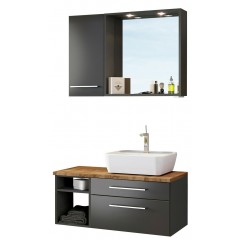 Held Möbel Waschtisch-Set Davos 90 cm -B- (rechts) graphit/matt grau