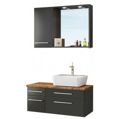 Held Möbel Waschtisch-Set Davos 90 cm -D- (rechts) graphit/matt grau