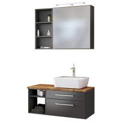 Held Möbel Waschtisch-Set Davos 90 cm -E- (rechts) graphit/matt grau