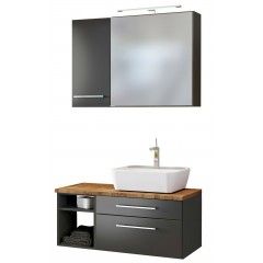 Held Möbel Waschtisch-Set Davos 90 cm -F- (rechts) graphit/matt grau