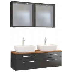 Held Möbel Waschtisch-Set Davos 120 cm mit Spiegelpaneel graphit/matt grau