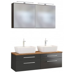 Held Möbel Waschtisch-Set Davos 120 cm mit Spiegelschrank graphit/matt grau