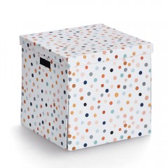 Zeller Aufbewahrungsbox 'Dots', recycelter Karton, bunt, ca. 33,5 x 33 x 32 cm