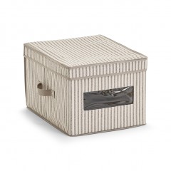 Zeller Aufbewahrungsbox m. Deckel "Stripes", Vlies, beige, 30 x 39,5 x 25 cm