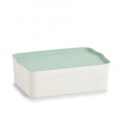 Zeller Aufbewahrungsbox m. Deckel, Kunststoff, weiß/mint, 44,5 x 30 x 14 cm