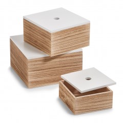 Zeller Aufbewahrungsboxen-Set 3-tlg., Holz, weiß/natur