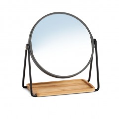 Zeller Kosmetikspiegel, 1x/2x, Metall/Bambus, schwarz, Ø17,5 x 20,5 cm