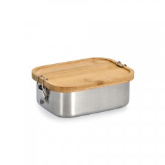 Zeller Lunch Box m. Clipverschluss, Edelstahl/Bambus, silber, ca. 18,4 x 13,5 x 7 cm