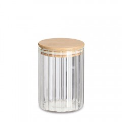 Zeller Vorratsglas 'Rillen' m. Bambusdeckel, 610 ml, Borosilikatglas/Bambus, ca. Ø 9 x 13,5 cm