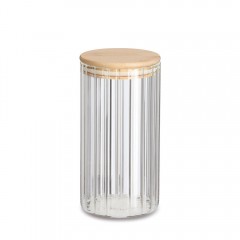 Zeller Vorratsglas 'Rillen' m. Bambusdeckel, 850 ml, Borosilikatglas/Bambus, ca. Ø 9 x 18 cm