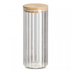 Zeller Vorratsglas 'Rillen' m. Bambusdeckel, 1100 ml, Borosilikatglas/Bambus, ca. Ø 9 x 22,5 cm