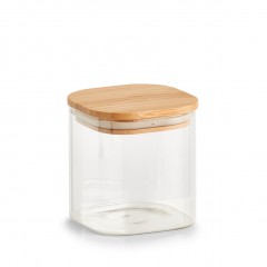 Zeller Vorratsglas m. Bambusdeckel, eckig, 640 ml, Borosilikat Glas / Silikon / Bambus, transparent, 10 x 10 x 11 cm