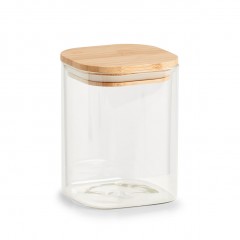 Zeller Vorratsglas m. Bambusdeckel, eckig, 900 ml, Borosilikat Glas / Silikon / Bambus, transparent, 10 x 10 x 14 cm