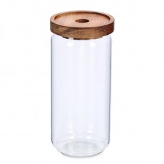 Zeller Vorratsglas m- Akaziendeckel, 950 ml, Borosilikat Glas / Holz / Silikon, transparent, ca. Ø 9 x 19,7 cm