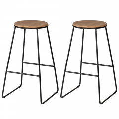 Barhocker 2er Set im Retro-Stil, Küchenstühle mit Bambus-Sitz, Metallbeine