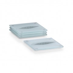 Zeller Glasuntersetzer-Set, 4-tlg., Glas satiniert mit transparenten Blatt , 10 x 10 cm