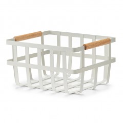 Zeller Aufbewahrungskorb, Metall/Bambus, weiß, 25 x 31,5 x 17 cm