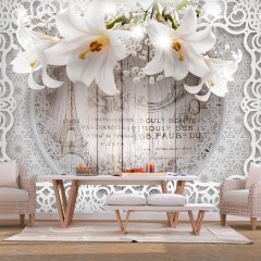 Artgeist Fototapete - Lilies and Wooden Background
