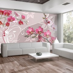 Artgeist Fototapete - Flight of pink orchids