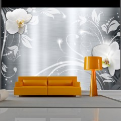Artgeist Fototapete - Orchids on steel
