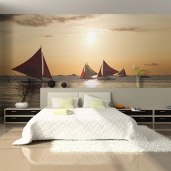 Artgeist Fototapete - Segelboote - Sonnenuntergang 