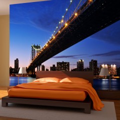 Artgeist Fototapete - Beleuchtete Manhattan Bridge