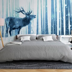 Artgeist Fototapete - Deer in the Snow (Blue)