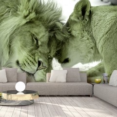 Artgeist Fototapete - Lion Tenderness (Green)
