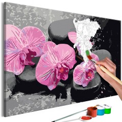 Artgeist Malen nach Zahlen - Orchidee mit Zen Steinen (schwarzer Hintergrund)