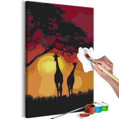Artgeist Malen nach Zahlen - Giraffes and Sunset