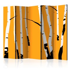 Artgeist 5-teiliges Paravent - Birches on the orange background II [Room Dividers]
