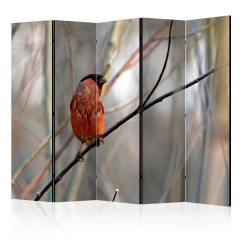 Artgeist 5-teiliges Paravent - Bullfinch in the forest II [Room Dividers]