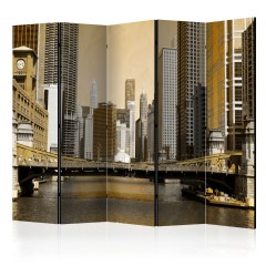 Artgeist 5-teiliges Paravent - Chicago's bridge (vintage effect) II [Room Dividers]