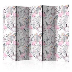 Artgeist 5-teiliges Paravent - Flamingos and Twigs II [Room Dividers]