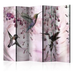 Artgeist 5-teiliges Paravent - Flying Hummingbirds (Pink) II [Room Dividers]