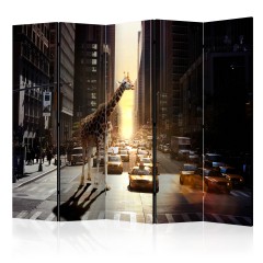 Artgeist 5-teiliges Paravent - Giraffe in the Big City II [Room Dividers]