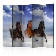 Artgeist 5-teiliges Paravent - Horses in the Snow II [Room Dividers]