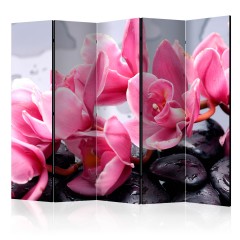Artgeist 5-teiliges Paravent - Orchid flowers with zen stones II [Room Dividers]