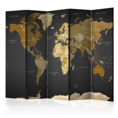 Artgeist 5-teiliges Paravent - Room divider - World map on dark background