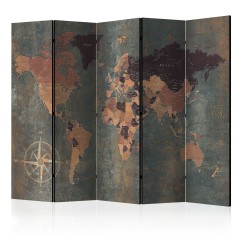 Artgeist 5-teiliges Paravent - Room divider – Map in browns and greys