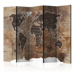 Artgeist 5-teiliges Paravent - Room divider – Map on the wood