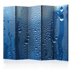 Artgeist 5-teiliges Paravent - Water drops on blue glass II [Room Dividers]