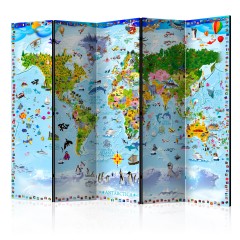 Artgeist 5-teiliges Paravent - World Map for Kids II [Room Dividers]