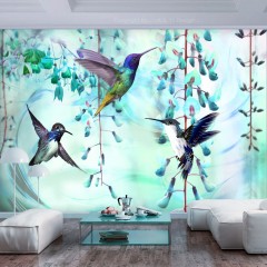 Selbstklebende Fototapete - Flying Hummingbirds (Green)