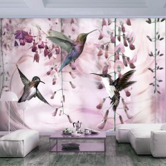 Selbstklebende Fototapete - Flying Hummingbirds (Pink)