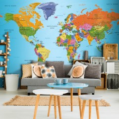 Selbstklebende Fototapete - Geografische Weltkarte bunt