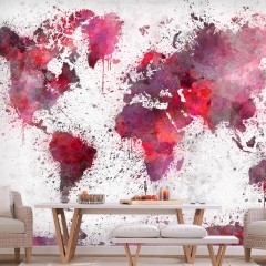 Selbstklebende Fototapete - World Map: Red Watercolors